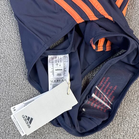 NWT Adidas 3S One Piece Swimsuit Navy Coral Performance Activewear US Size 14 - Picture 5 of 8